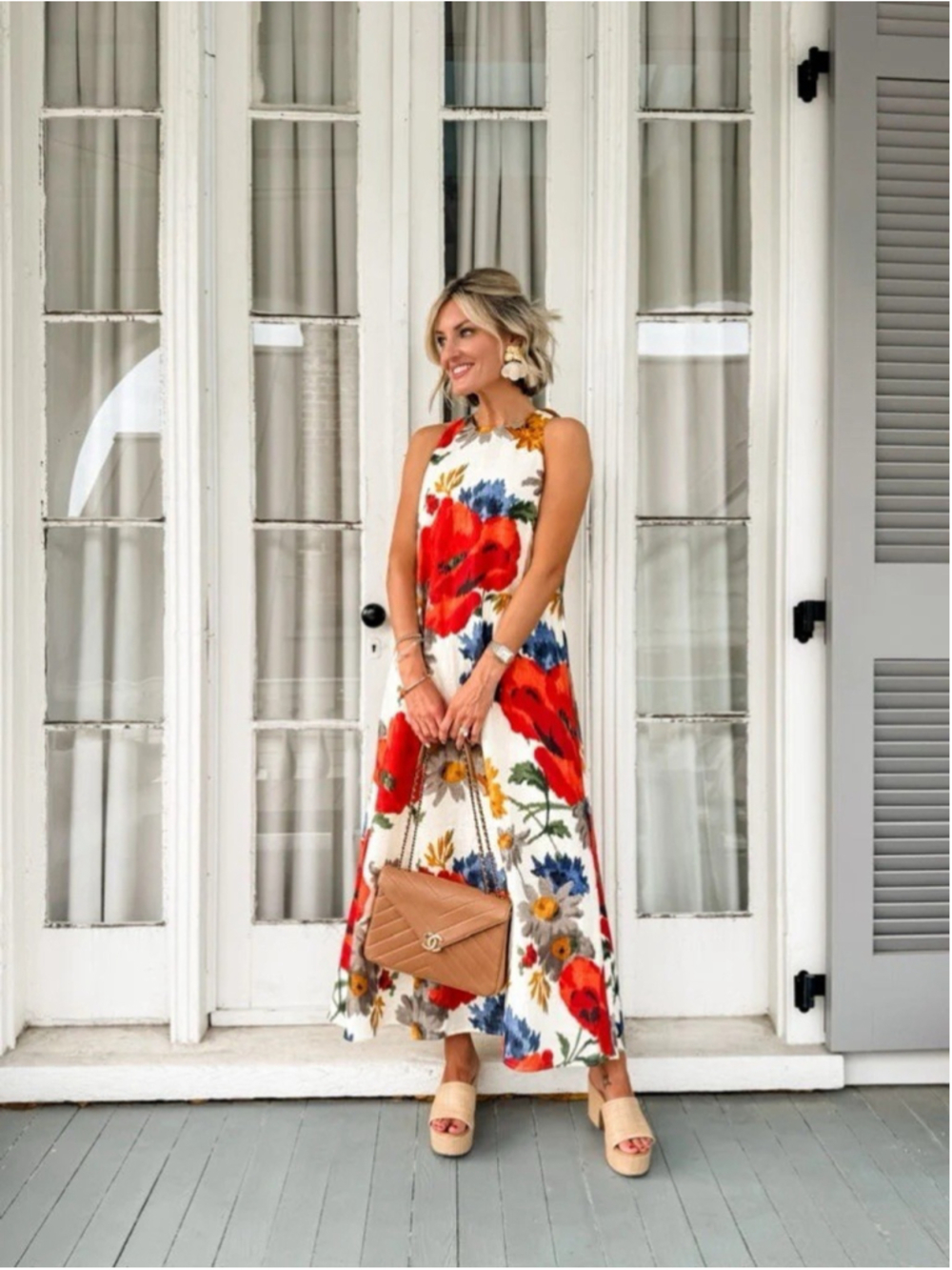 Tuckernuck Crimson Poppy Cotton Linen Portia Halter Dress Bow XL Resort Beach